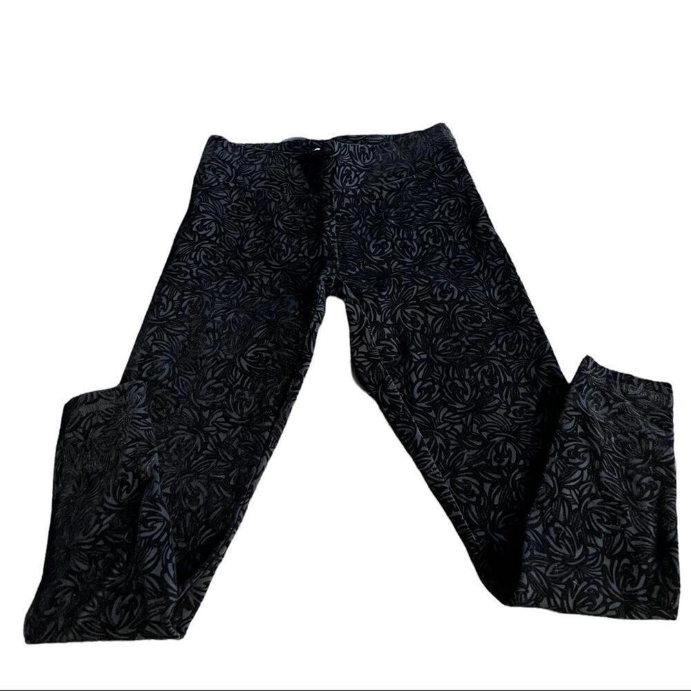 Loft Oulet black velour boho print ankle length leggings‎ women's size XS